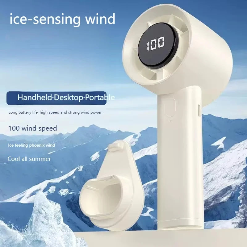 Mini Portable Handheld Fan LED Display 100 Speeds USB Rechargeable Portable Handheld Fan Qst yellow