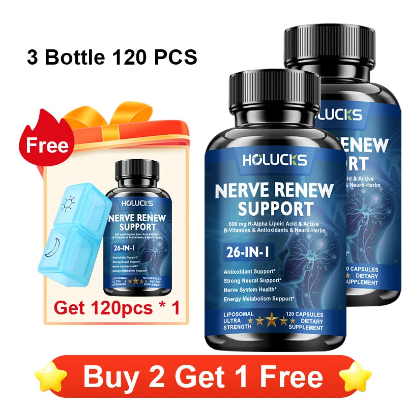 Organic Nerve Renew Capsules – CoQ10, Carnitine & B Complex Wellness Supplement Capsules Qst 3 x 120pcs Improve