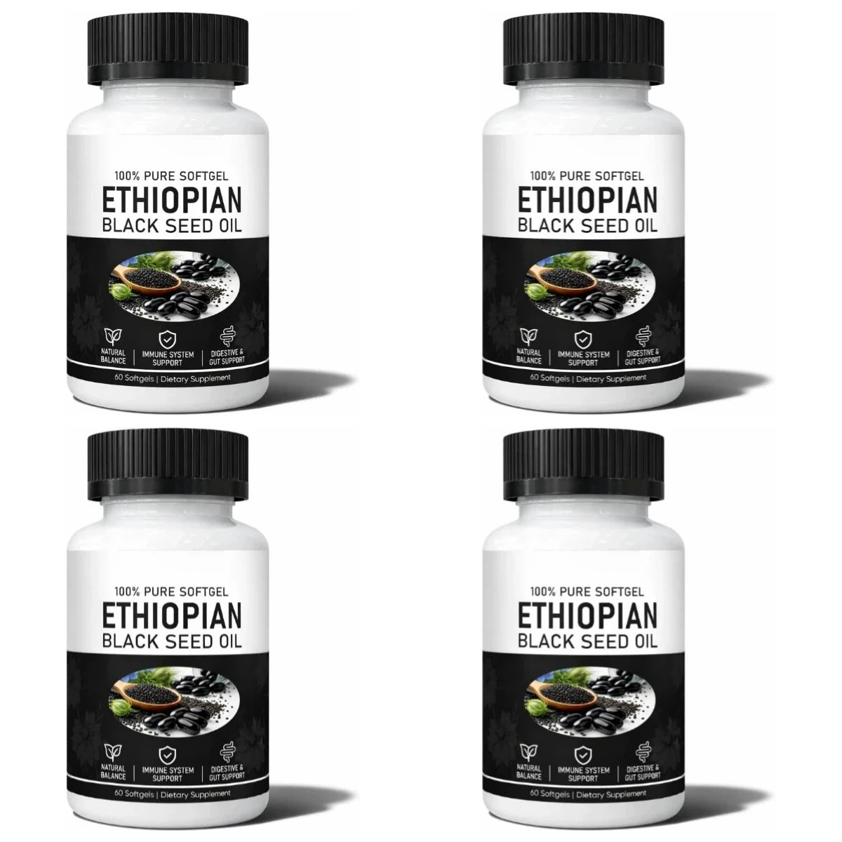 Ethiopian Black Seed Oil Organic Cold-Pressed 60 Softgels Black Seed Oil Supplement Qst 4 bottles