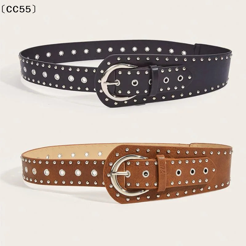 Retro Rivet Studded PU Leather Belt – Y2K Punk Waistband Studded Fashion Belt Qst