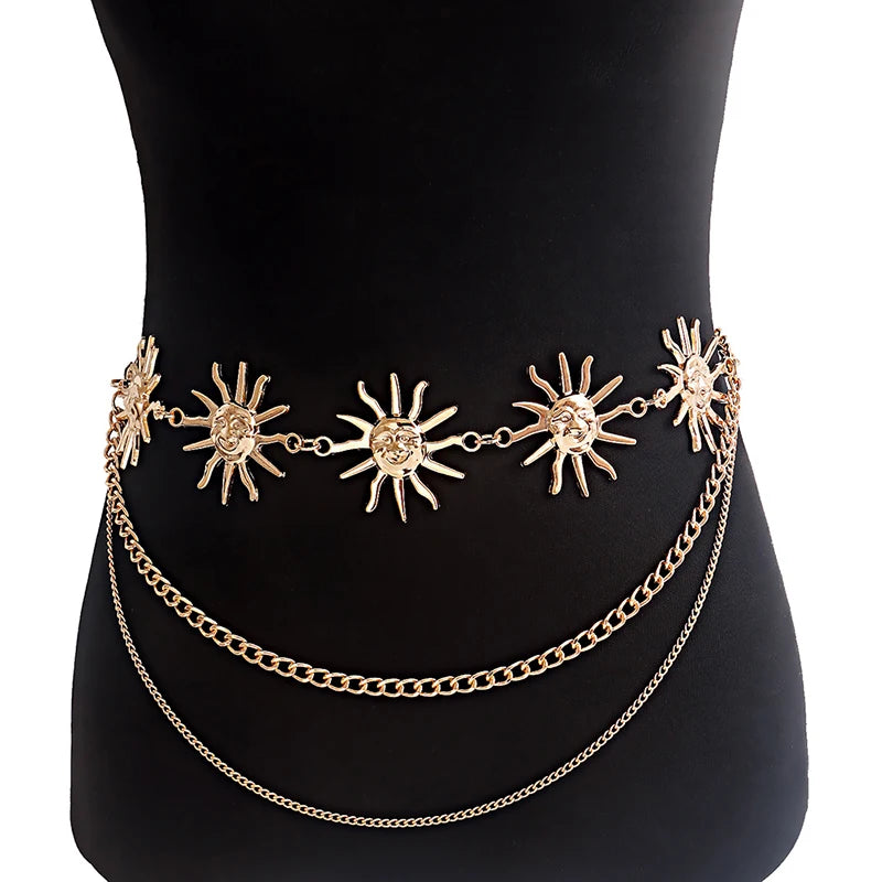 Multilayer Punk Gothic Moon Sun Metal Waist Chain Belt Waist Chain Belt Qst