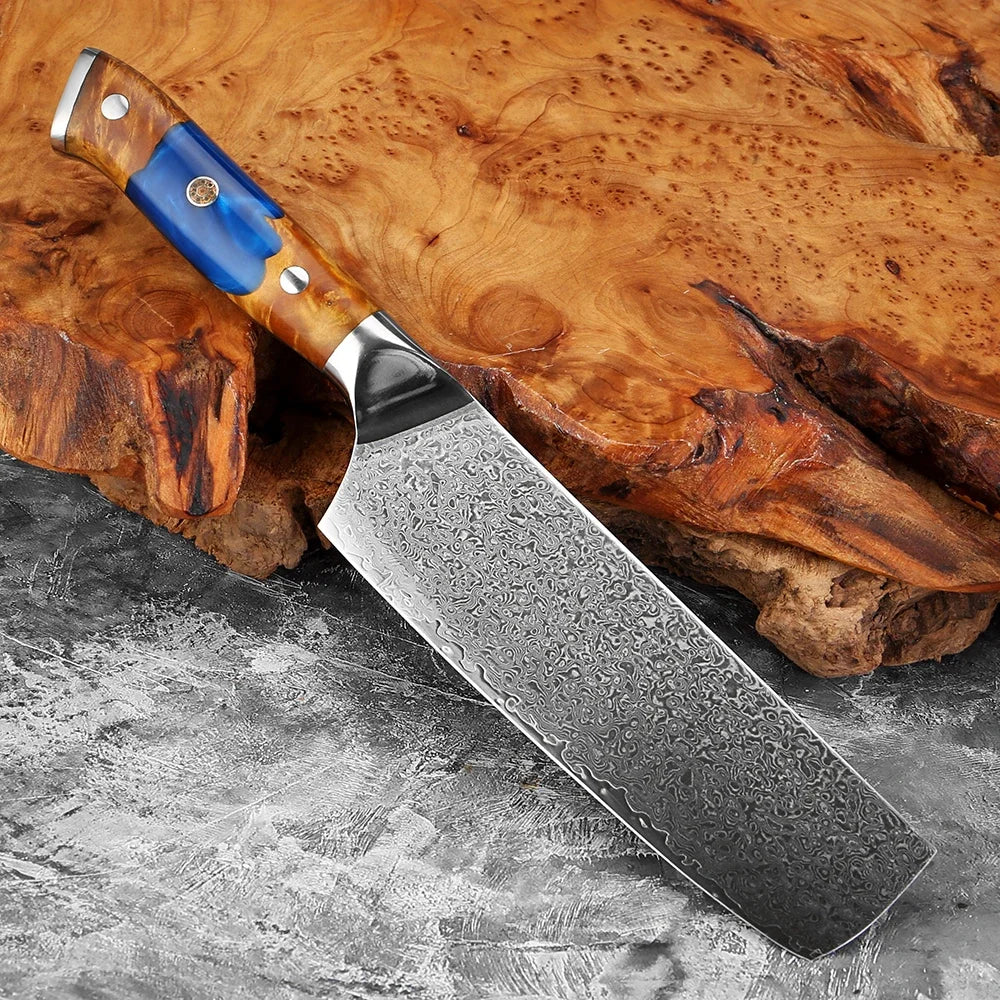 7" Nakiri Knife – Japanese Damascus Steel & Wood Handle Nakiri Chef Knife Qst