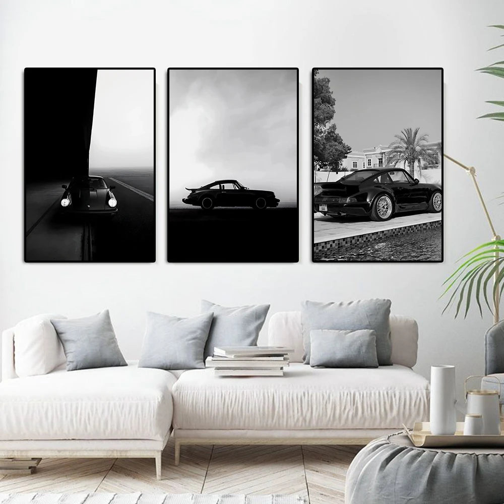 Vintage 911 Sports Car Canvas Print – Black & White Wall Art Canvas Wall Art Qst