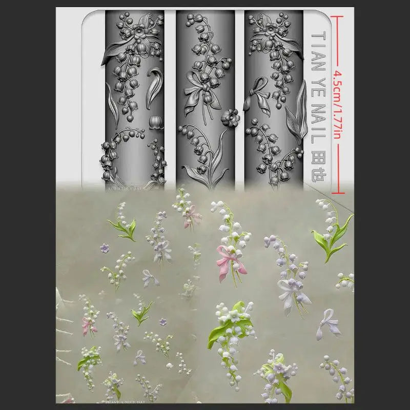 3D Floral Nail Art Mold – Lotus & Lily of the Valley DIY Nail Art Mold Qst B