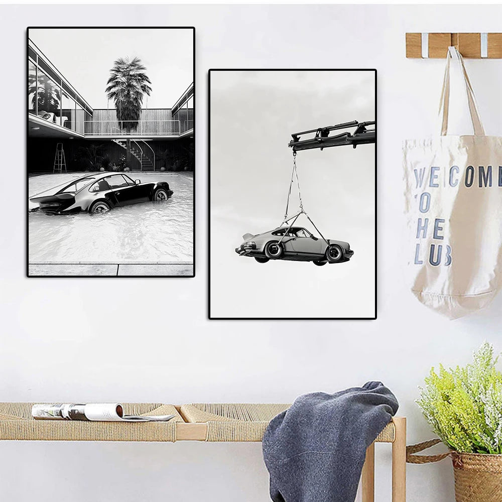 Vintage 911 Sports Car Canvas Print – Black & White Wall Art Canvas Wall Art Qst