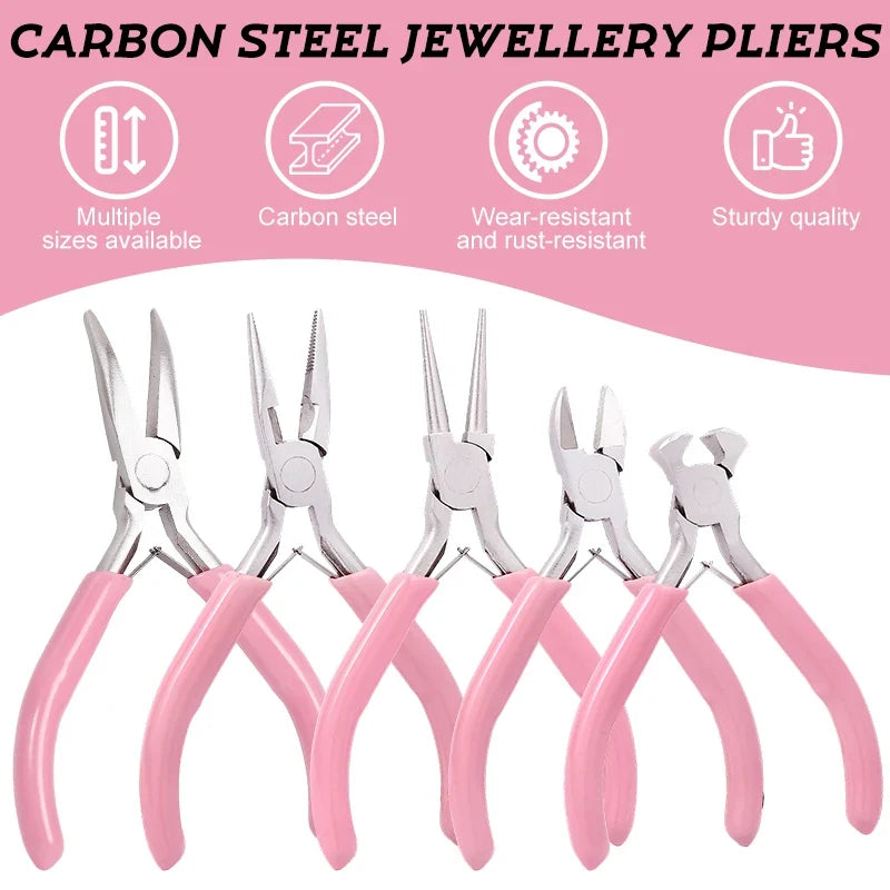 5-Pack Jewelry Making Pliers Set – Needle, Round & Chain Nose Jewelry Making Pliers Qme
