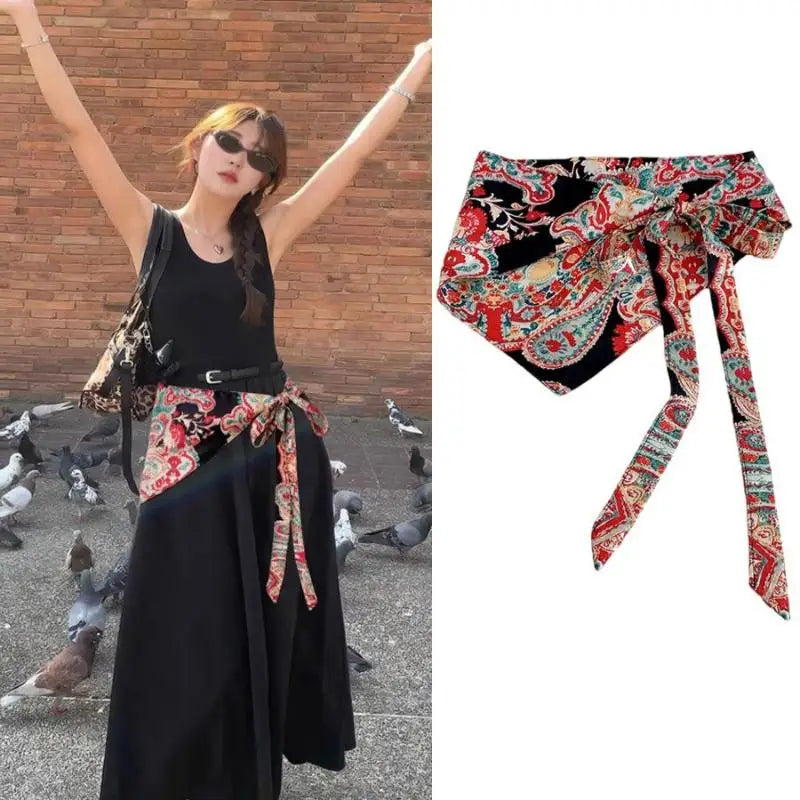 Vintage Ethnic Cashew Flower Scarf Waist Belt for Women Women's Waist Belt Qst A9