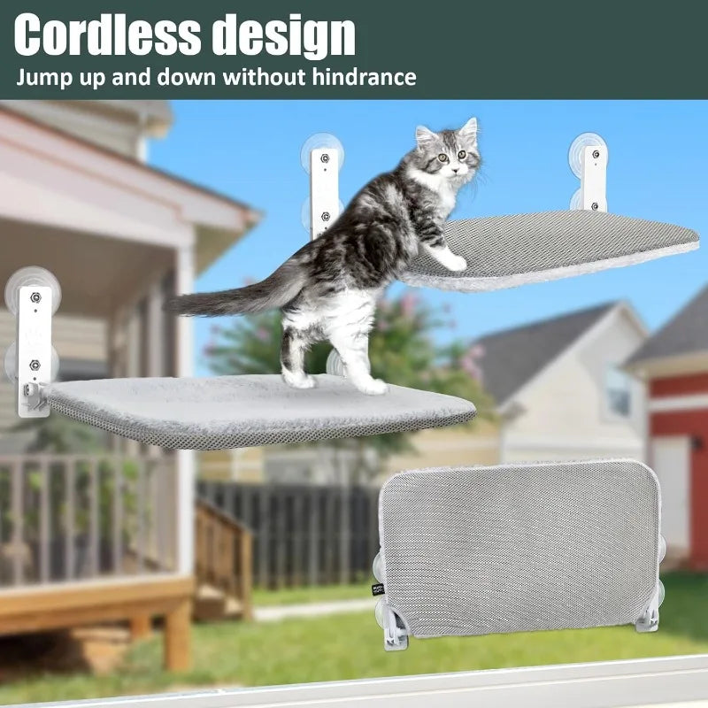 Cat Window Hammock – Metal Frame & 4 Suction Cups | Gray Cat Window Hammock Qme