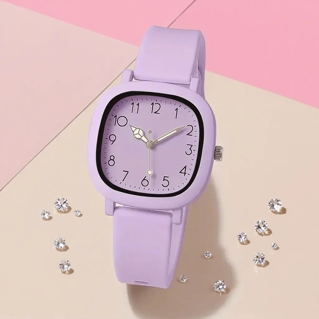 Candy Colored Silicone Square Quartz Watch – Student Sports Silicone Quartz Watch Qme PURPLE