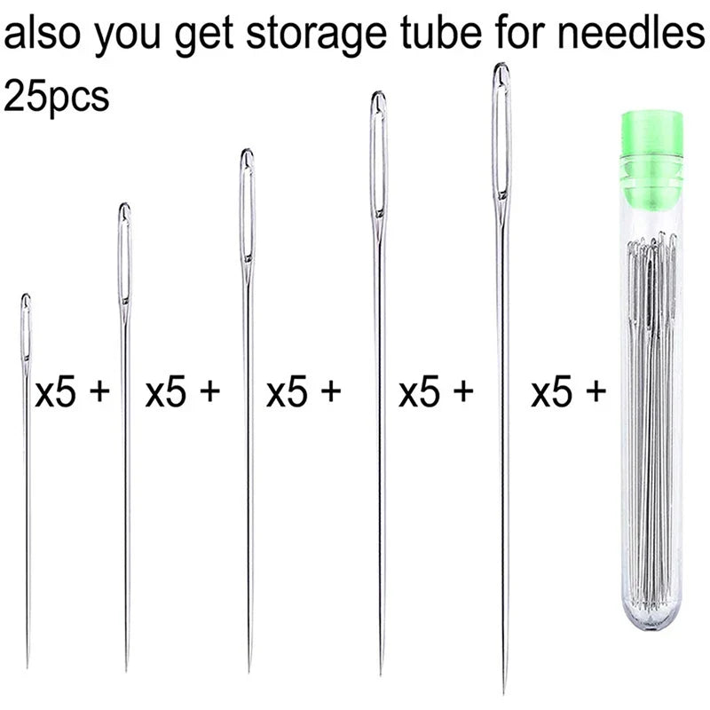 25-Piece Large Eye Stitching Needles – Steel Yarn & Leather Sewing Needle Set Qme