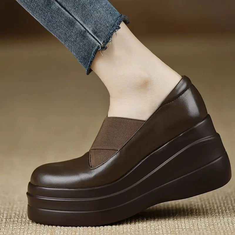 Women's Platform Wedge Loafers – Slip-On Height Boost Shoes Platform Wedge Loafers Qst