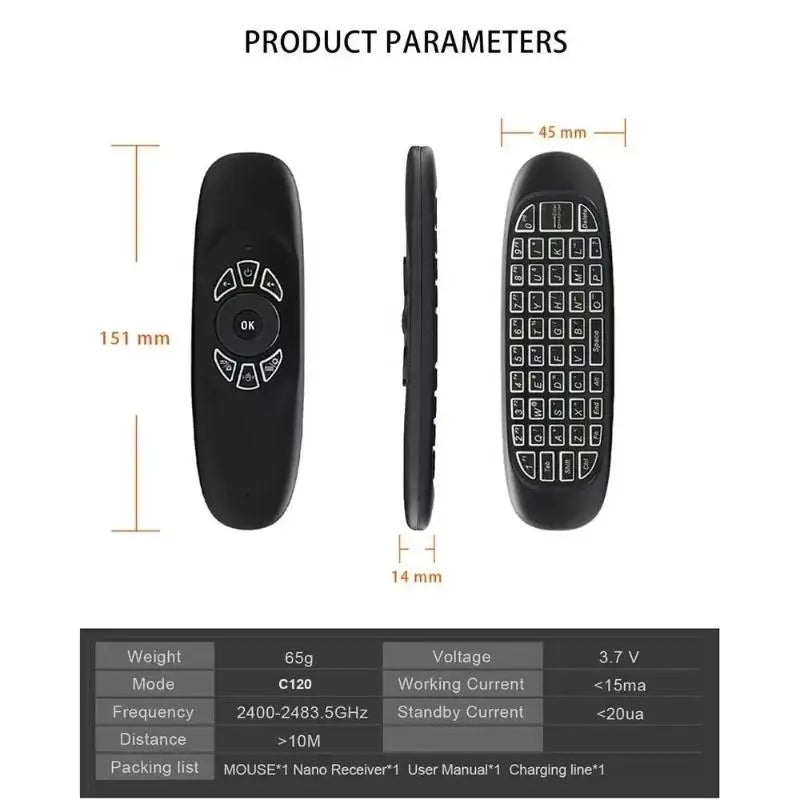 C120 RGB Wireless Air Mouse Keyboard | Gyro Sensor for TV Wireless Air Mouse Keyboard Qme