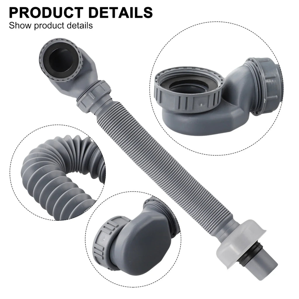 Low Profile Flexible Bathtub Shower Drain Pipe Gray ABS 90cm Bathtub Drain Pipe Qme
