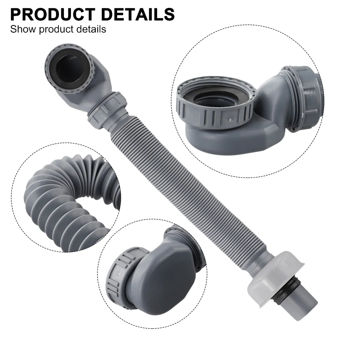Low Profile Flexible Bathtub Shower Drain Pipe Gray ABS 90cm Bathtub Drain Pipe Qme