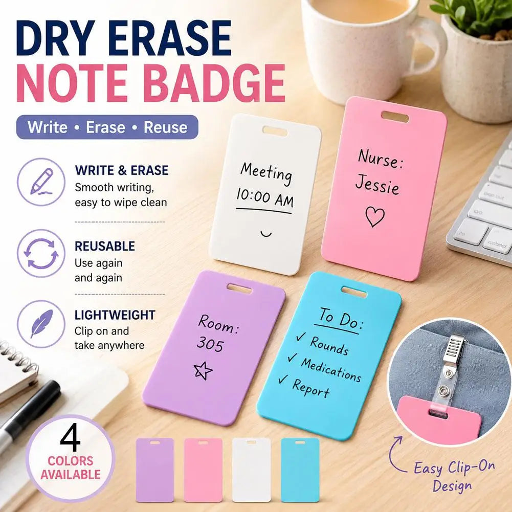Erasable Reusable Sticky Badge Notes – Wipeable Writing Labels Reusable Sticky Labels Qme