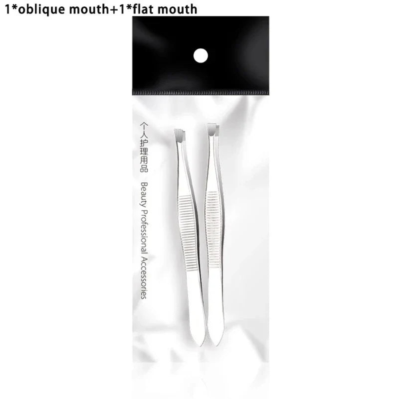 Professional Slanted Stainless Steel Eyebrow Tweezers – 2-Pack Eyebrow Tweezers Qme 02