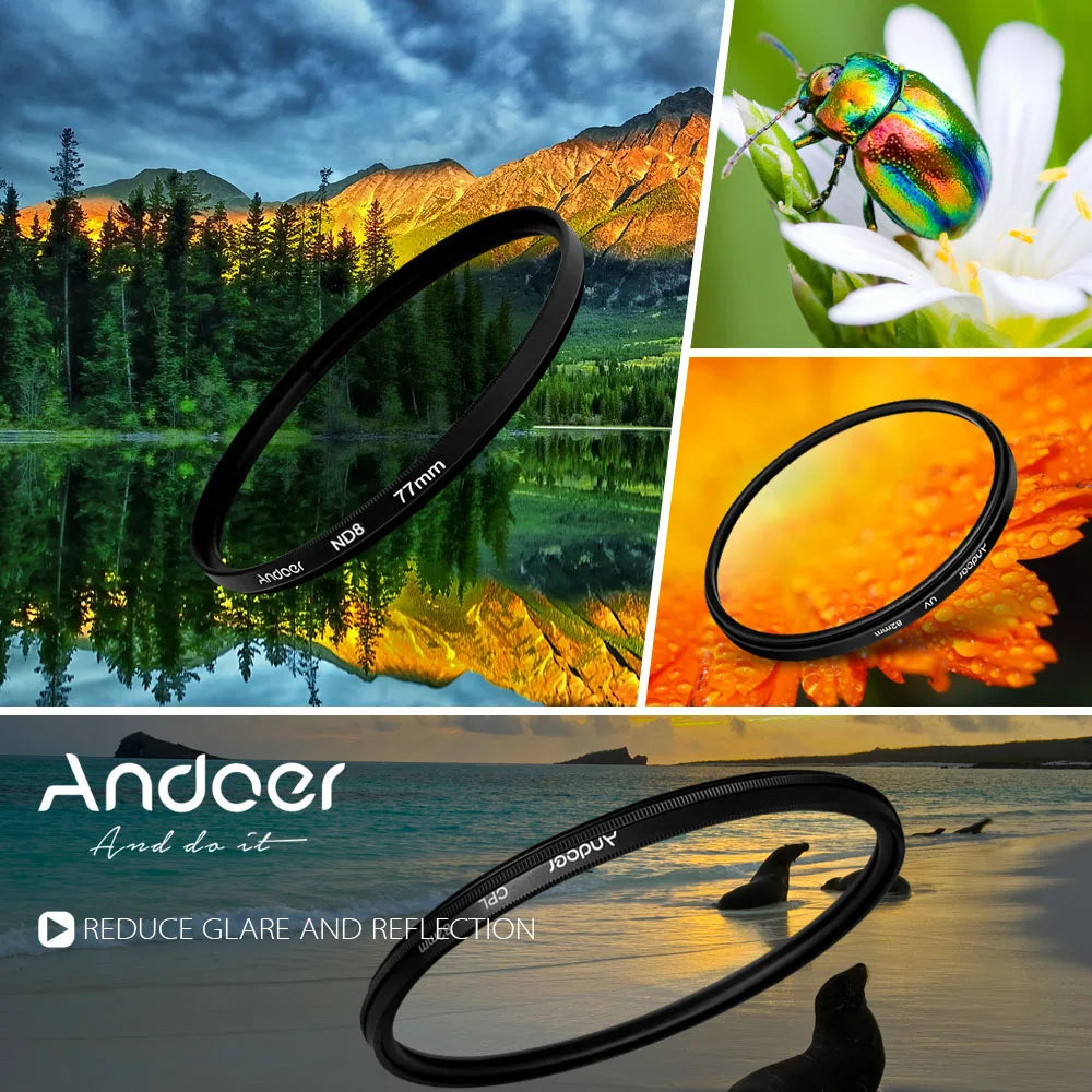 Andoer 72mm UV CPL ND8 Lens Filter Kit for DSLR Cameras Camera Lens Filter Kit Qst