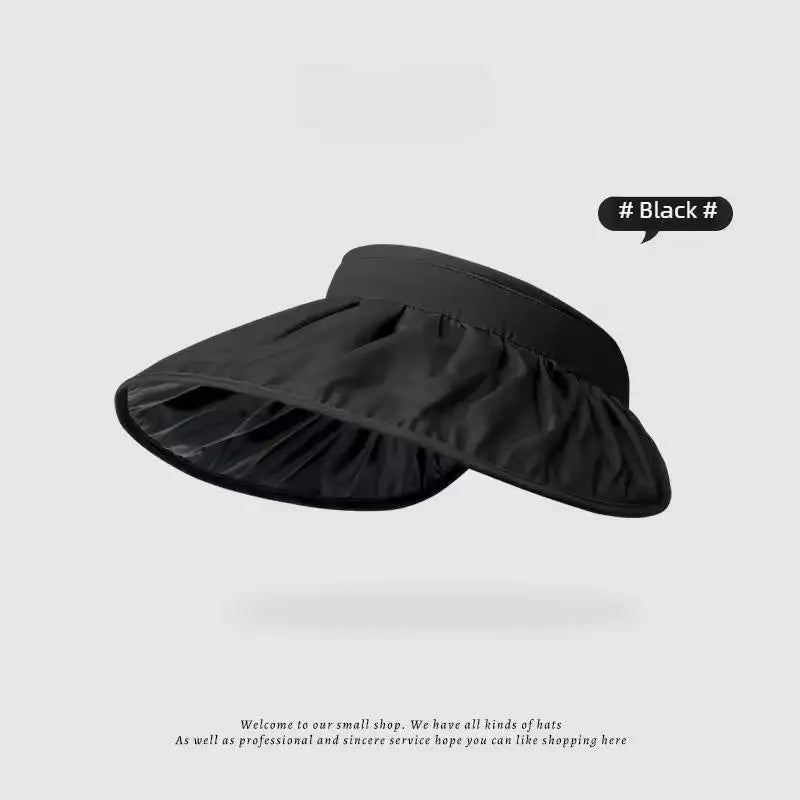 UPF50+ Foldable Sun Visor Hat Full Face Cover for Women Sun Visor Hat Qst Black
