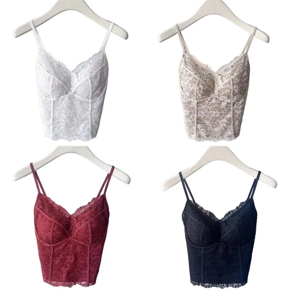 Mesh Floral Lace Crop Camisole – Slim Summer Vest for Women Lace Crop Camisole Qme