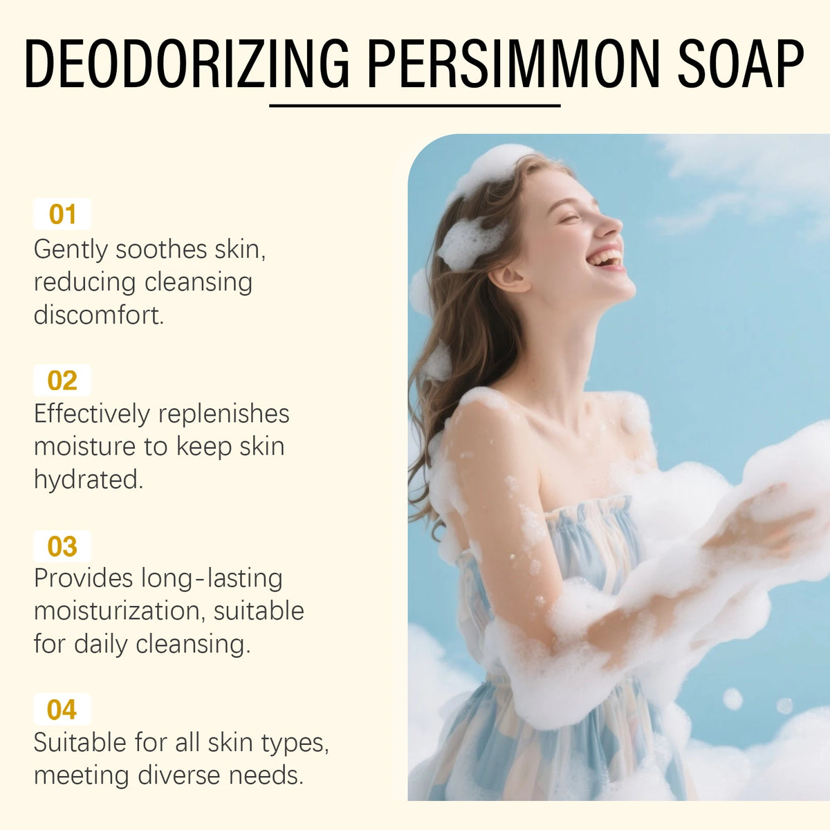 Natural Persimmon Extract Soap Bar – Hydrating Body Cleanser Soap Bar Qst