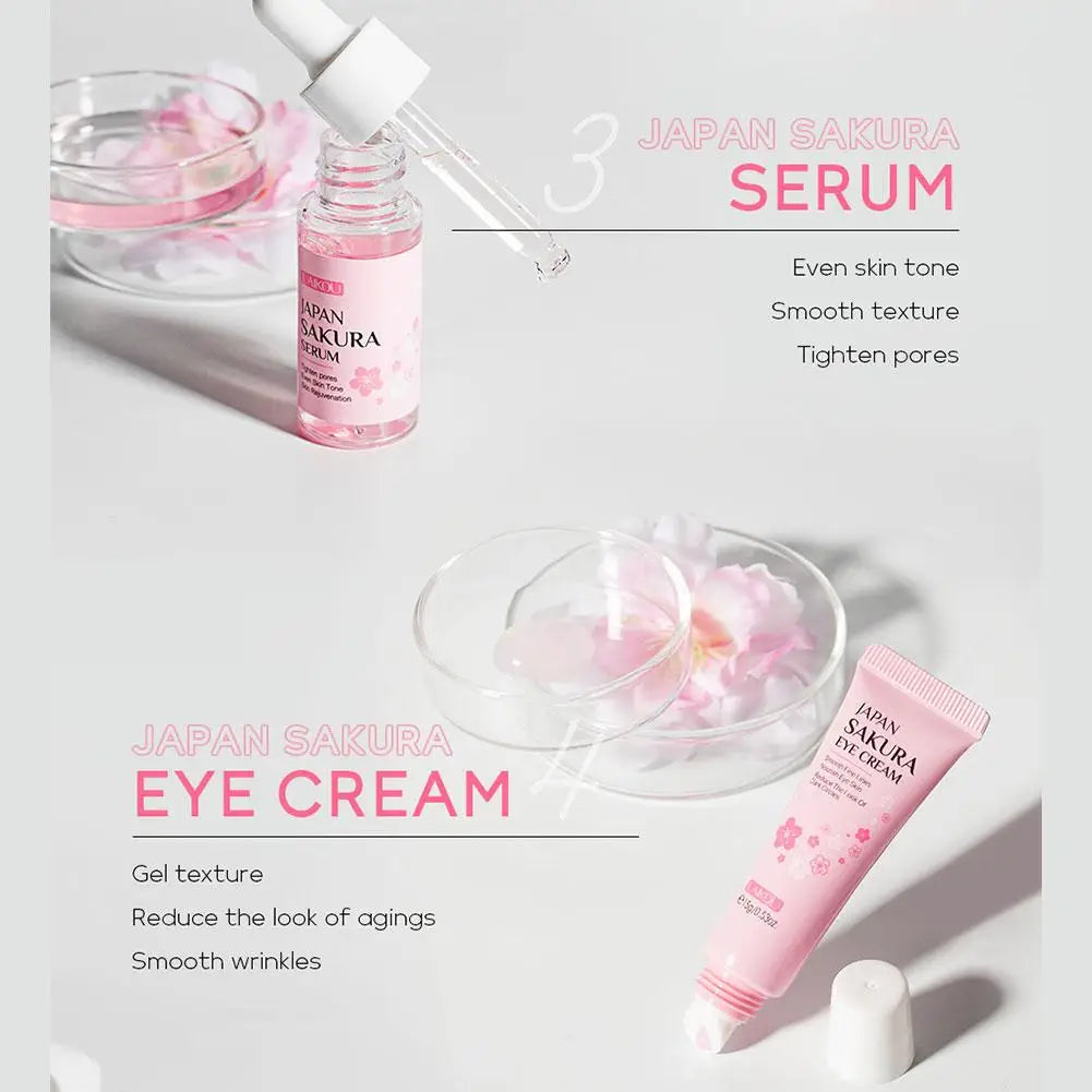 Sakura Skin Care Set – Cleanser, Serum, Eye Cream & Sunscreen Skin Care Set Qme