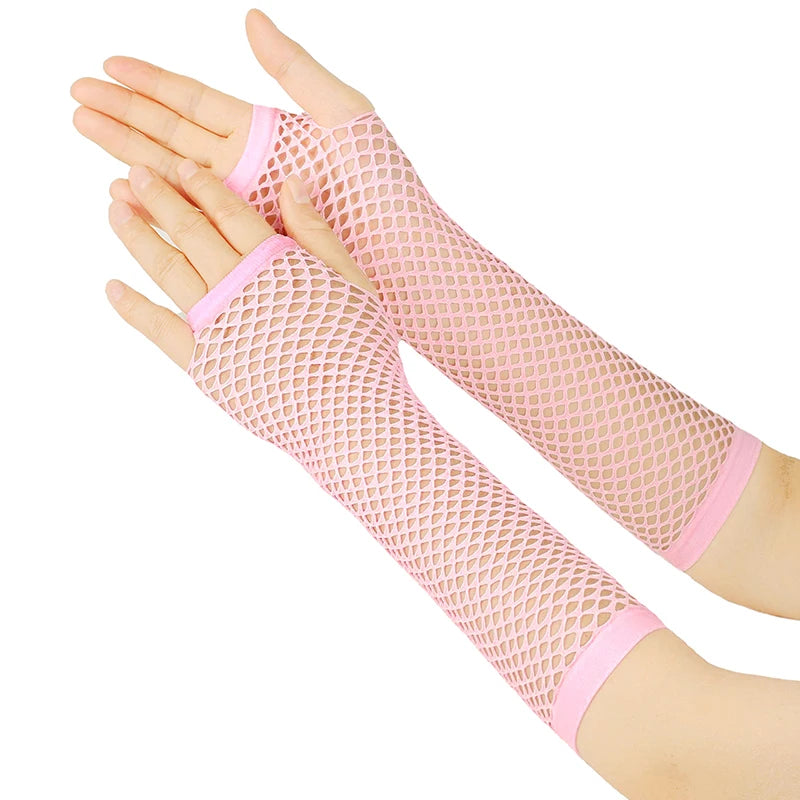 Women's Long Fishnet Fingerless Gloves – Punk Rock Arm Warmers Fishnet Arm Warmers Qst