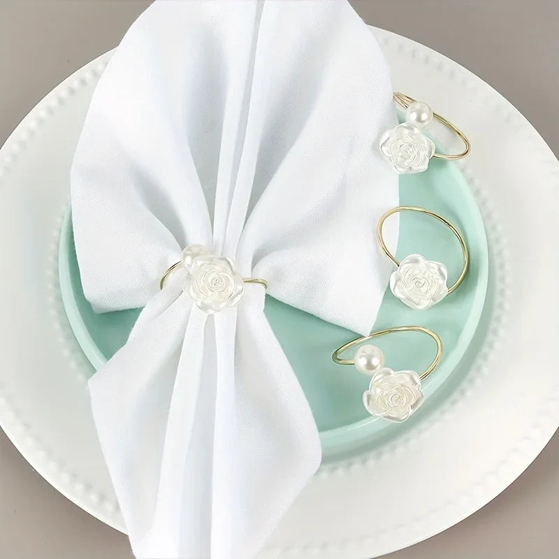 Pearl Rose Napkin Rings | Elegant Table Decor – 3 Colors Napkin Rings Qme