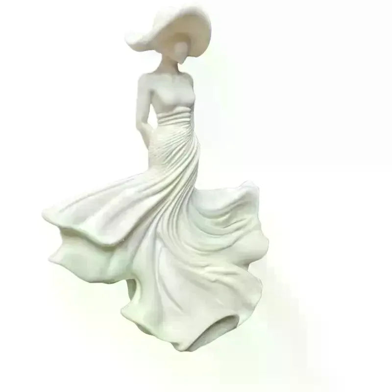 White Dancing Lady Resin Figurine – Elegant Home Décor Statue Decorative Figurine Qme
