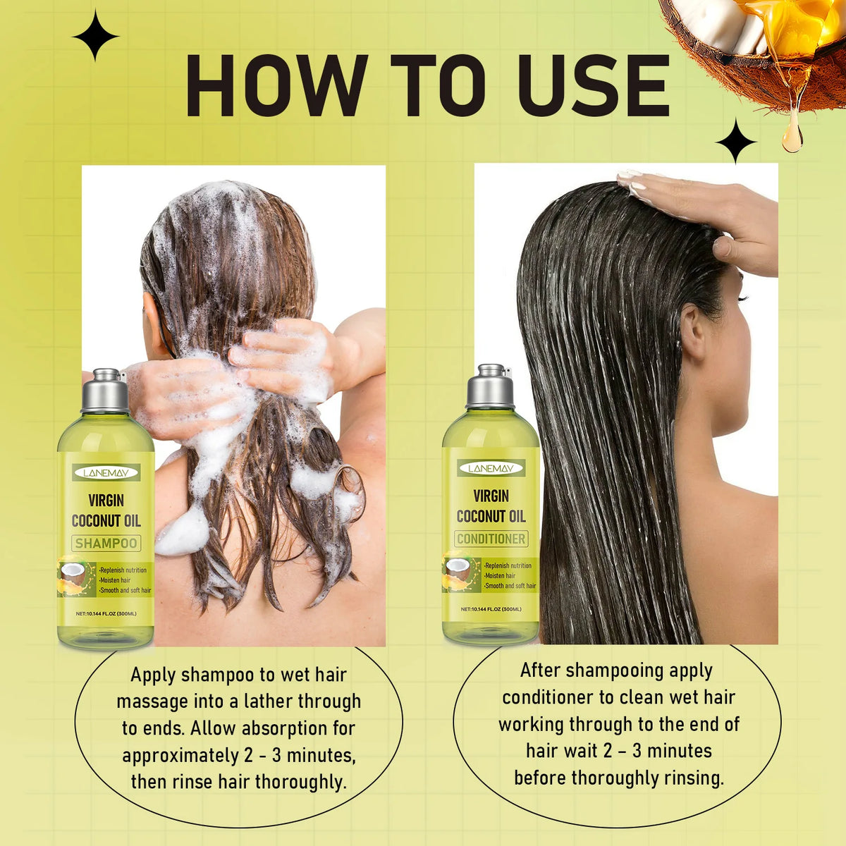 Lanemay Virgin Coconut Oil Shampoo & Conditioner Set Shampoo & Conditioner Set Qst