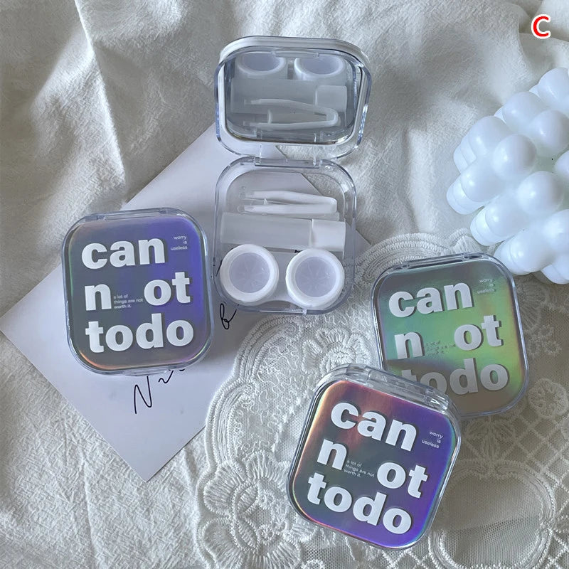 Laser Contact Lens Case Travel Set with Mirror | Portable Box Contact Lens Case Qst C