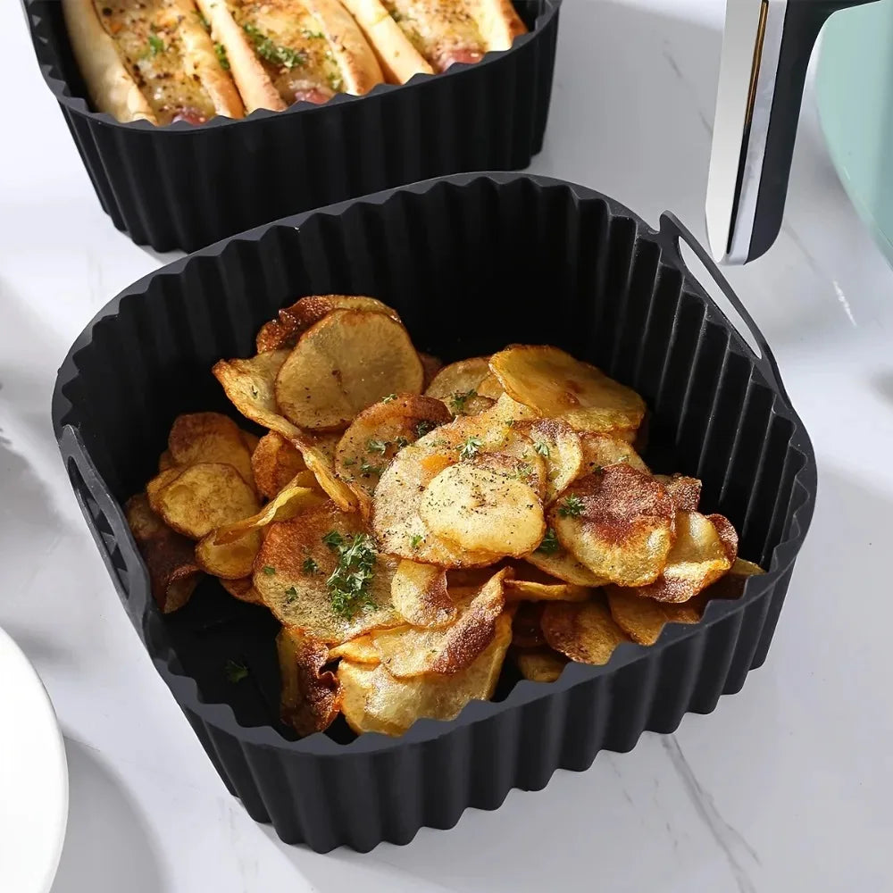 Reusable Silicone Air Fryer Liner Square Non-Stick Mat 4-7QT Silicone Air Fryer Liner Qme