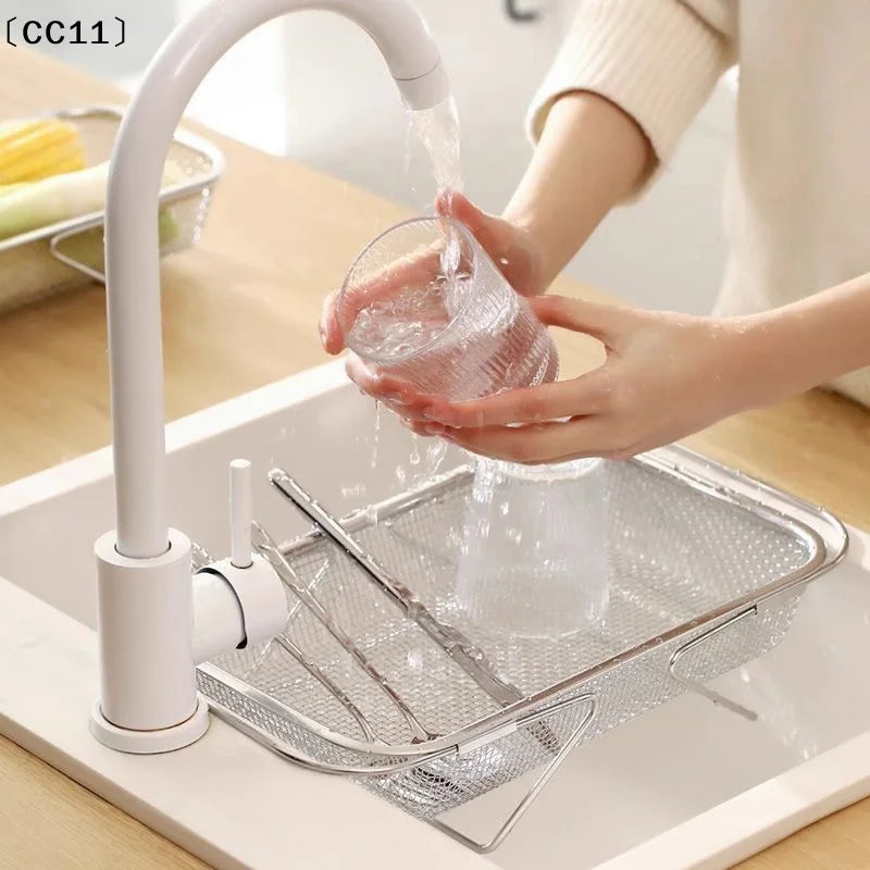 Stainless Steel Telescopic Sink Draining Rack | Kitchen Organizer Sink Draining Rack Qme