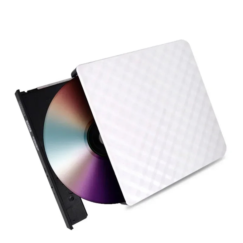 Portable USB 3.0 External DVD Burner CD RW Drive – Black/White External Optical Drive Qme white