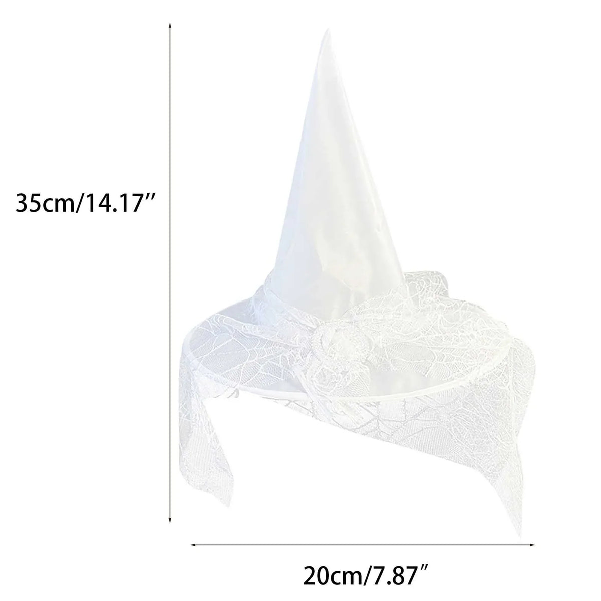 White Witch Hat with Veil – Halloween Cosplay Costume Accessory Costume Hat Qme