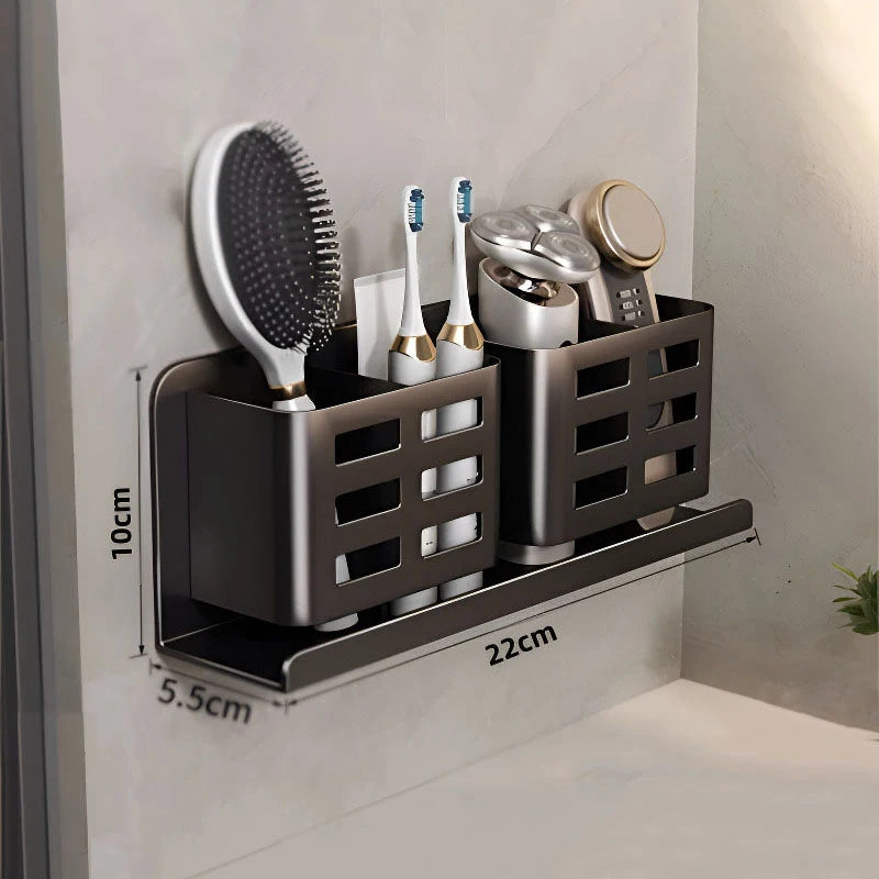Wall-Mounted Bathroom Organizer Rack – Aluminum Storage Shelf Bathroom Storage Rack Qst Black L
