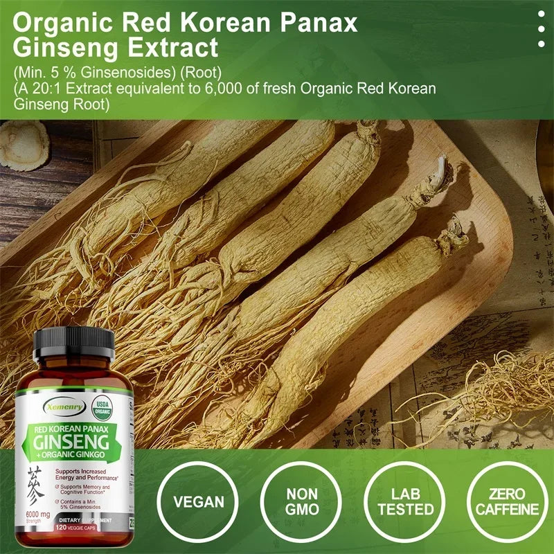 Korean Red Panax Ginseng & Ginkgo Biloba Capsules | Xemenry Herbal Supplement Qst