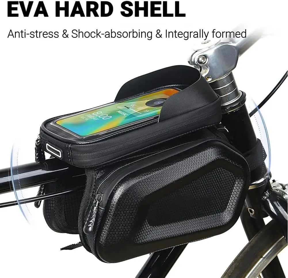 Waterproof Bike Frame Bag & Bicycle Phone Mount Holder Bike Frame Bag Qme black