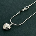 925 Sterling Silver Heart Pendant Snake Chain Necklace Sterling Silver Necklace Qme heart necklace 55CM 22 inches