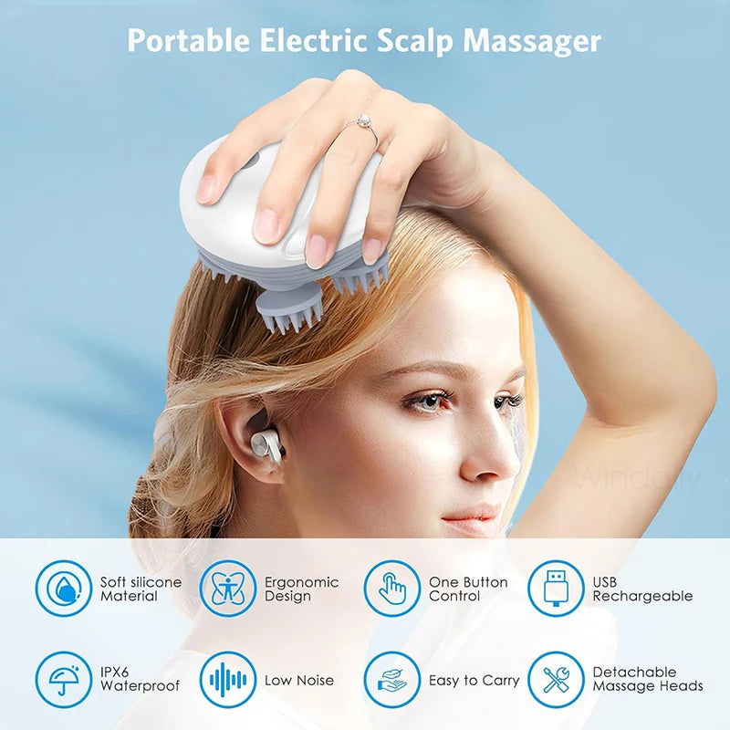 Waterproof Electric Scalp Massager – 4 Heads, 5 Modes Electric Head Massager Qst