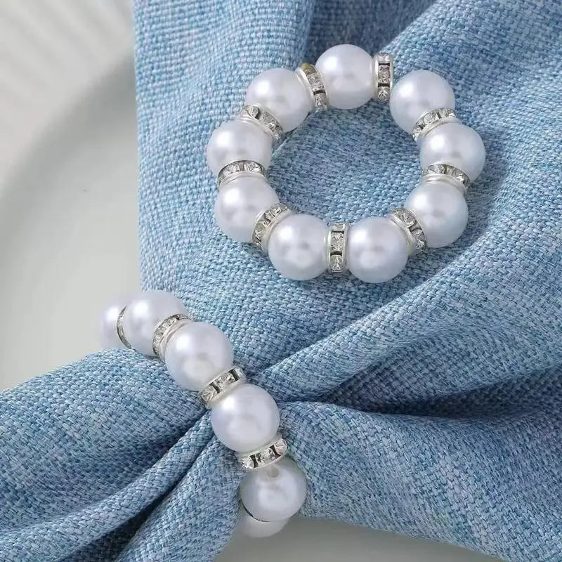 Beaded Pearl Napkin Ring Gold Holder – Elegant Table Décor Napkin Ring Qst Silver 1pc