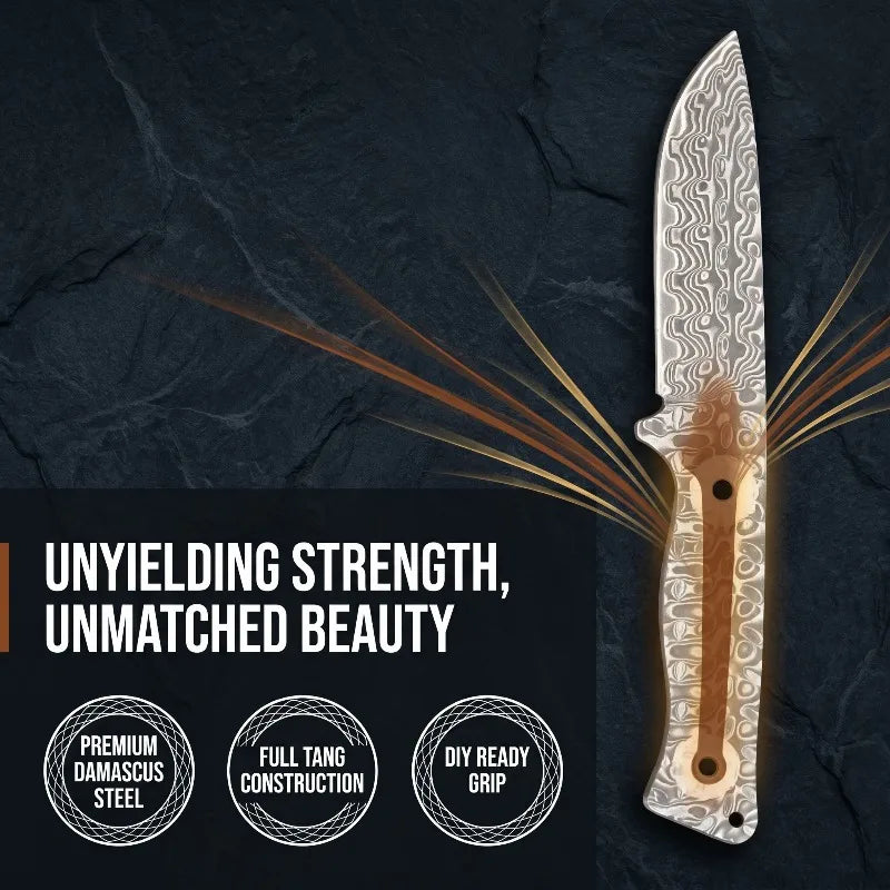 Swayboo Damascus Steel Knife Blank – DIY Fixed Blade Billet Knife Making Blank Qst