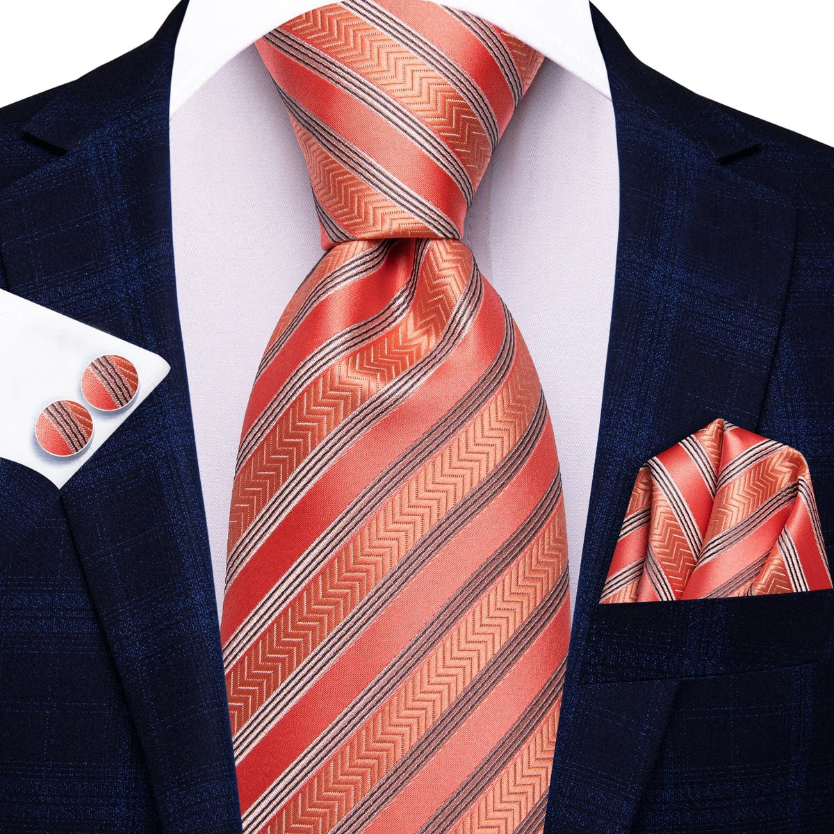 Hi-Tie Men's Orange Grey Paisley Silk Necktie Gift Set Necktie Gift Set Qme 3851
