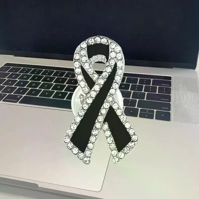 Black Rhinestone Ribbon Brooch Pin | Alloy Memorial Badge Rhinestone Brooch Pin Qme