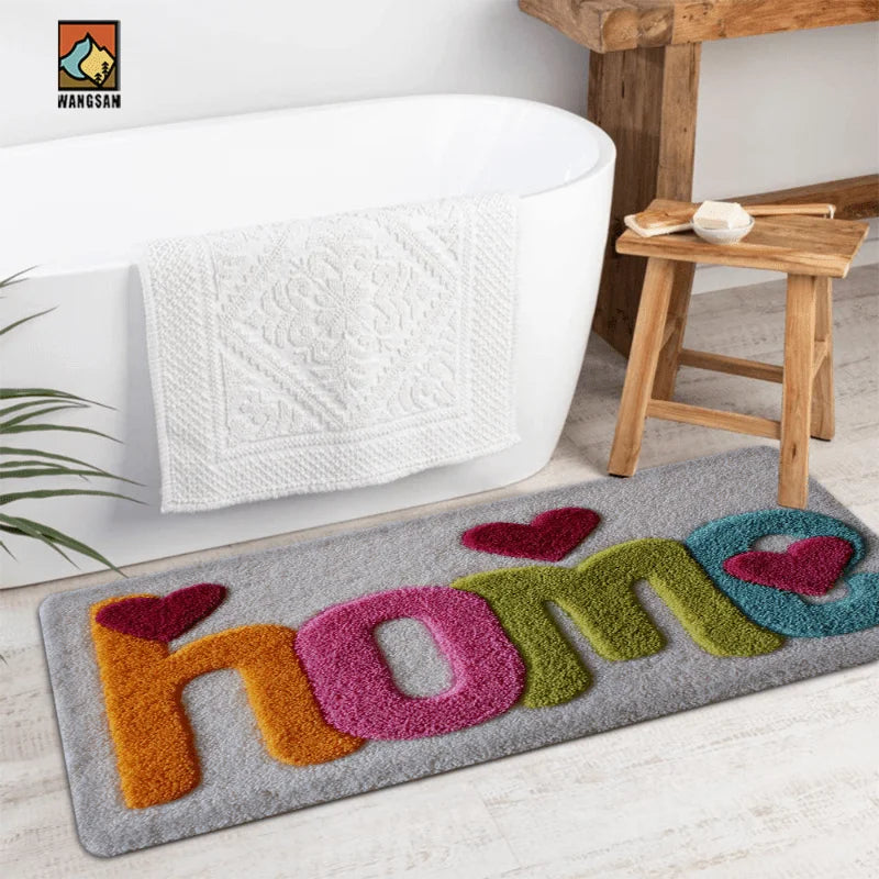 HOME Letter Heart Shaggy Doormat – Soft Absorbent Non-Slip Rug Shaggy Doormat Qme