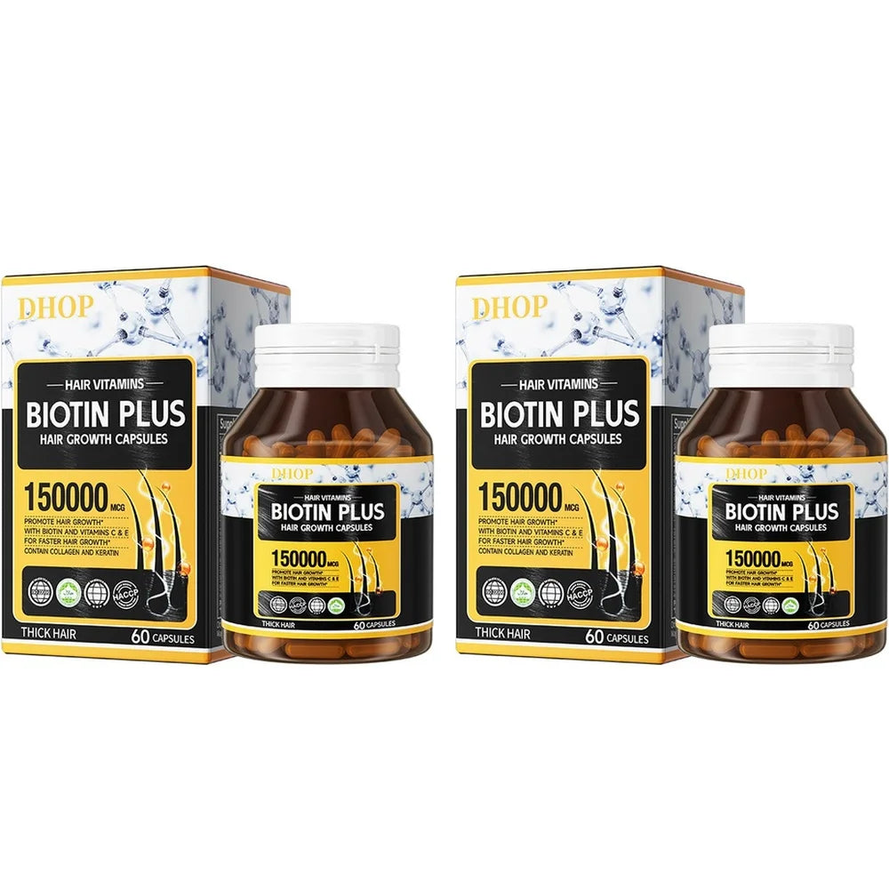 Biotin Plus Hair Capsules – Collagen, Keratin & Vitamins A C E B12 Hair Growth Supplement Qst 2 bottles