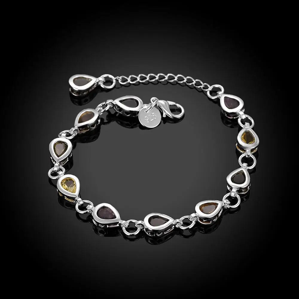 925 Sterling Silver Zircon Crystal Charm Bracelet | Qme Charm Bracelet Qme