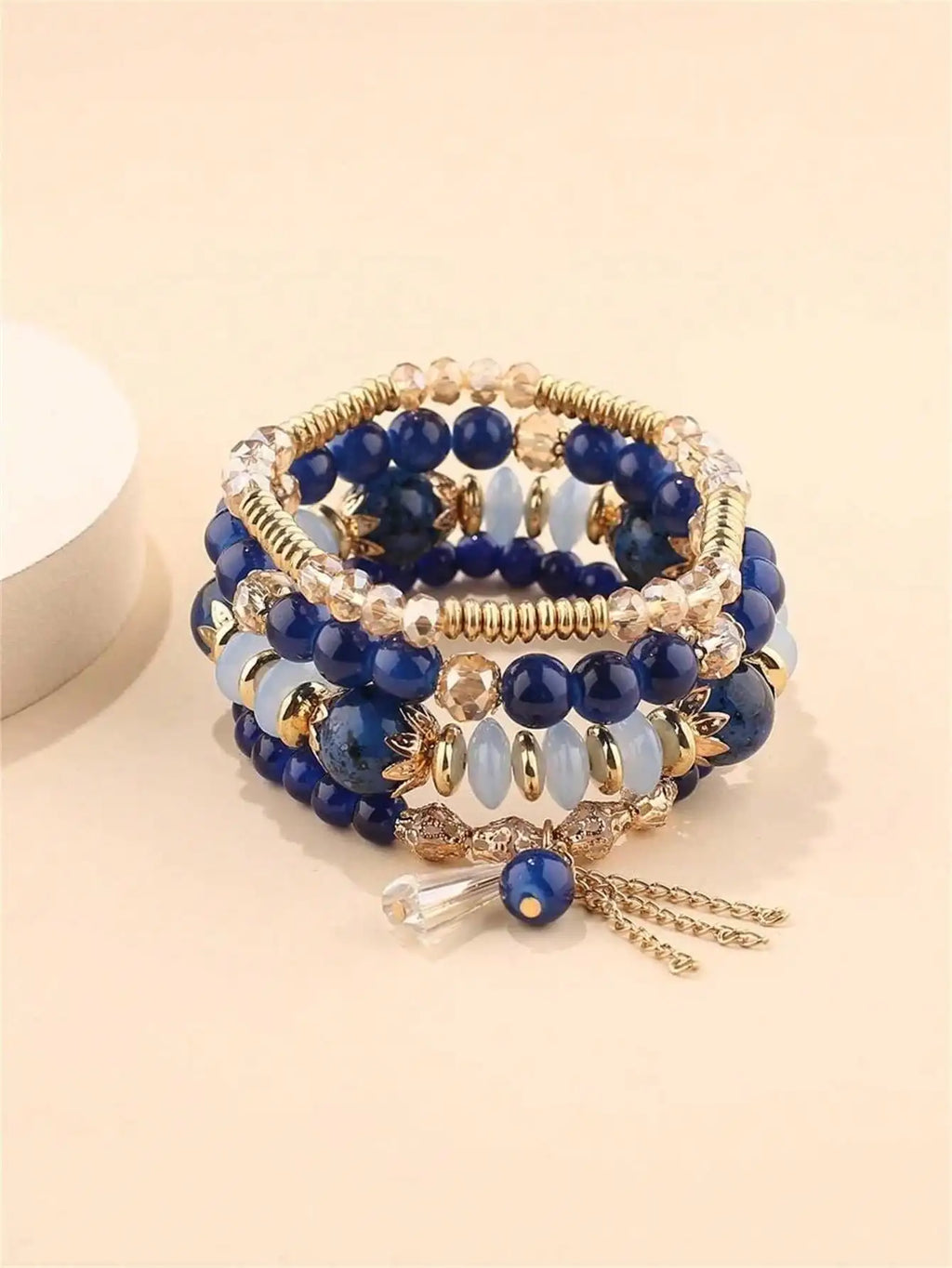 Crystal Bead Bracelet – Imitation Agate Pearl Tassel Chain Bead Bracelet Set Qme