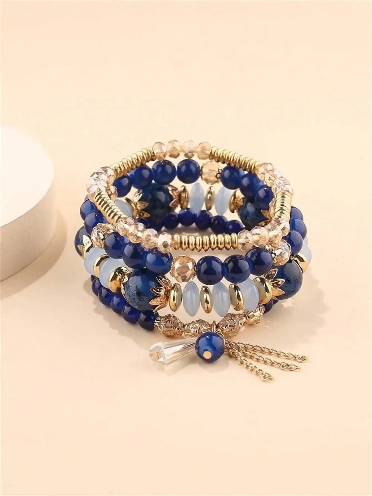 Crystal Bead Bracelet – Imitation Agate Pearl Tassel Chain Bead Bracelet Set Qme
