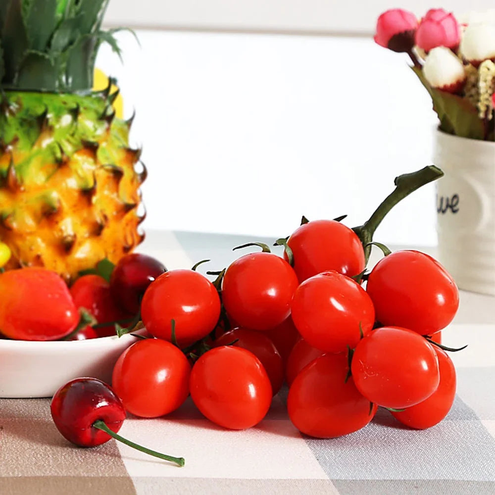 Artificial Cherry Tomato Vine Bunch – Realistic PU Fake Fruit Decor Artificial Fruit Decor Qme
