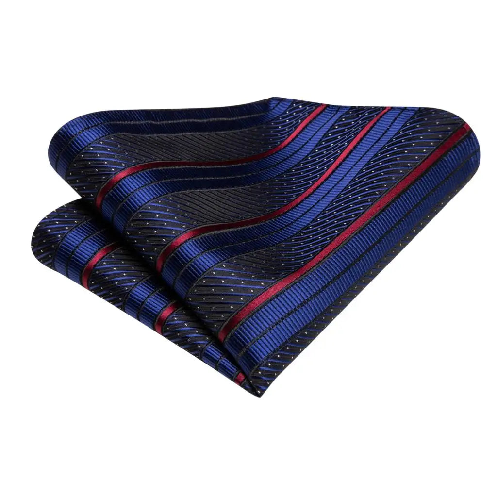 Hi-Tie Navy Blue Striped Necktie Handkerchief & Cufflinks Set Necktie Gift Set Qme